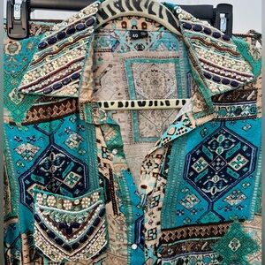 Stylish Printed Co-ord Set With Embroidered Collar And Front Pocket Medium